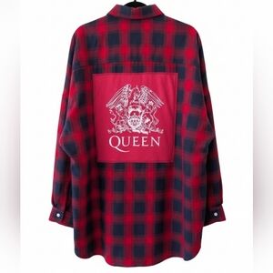 QUEEN NEW Upcycled Plaid Shirt Hand Crafted 5XL